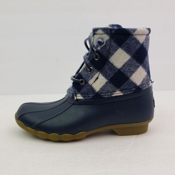 Sperry Top Sider Saltwater Youth Size 1Y Blue Plaid Wool Waterproof Duck Boot - Picture 3 of 12